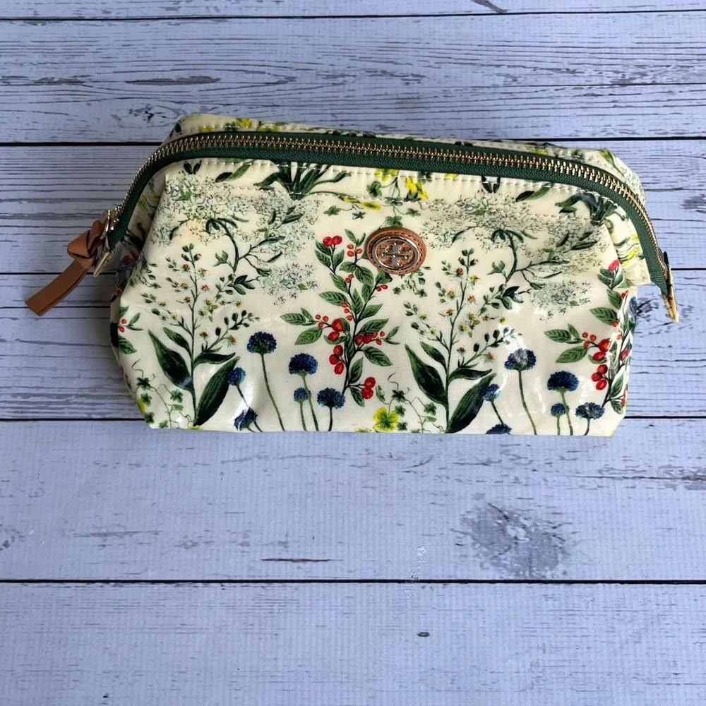 TORY BURCH Floral Cosmetic Case Makeup Bag Logo Designer Luxury Travel